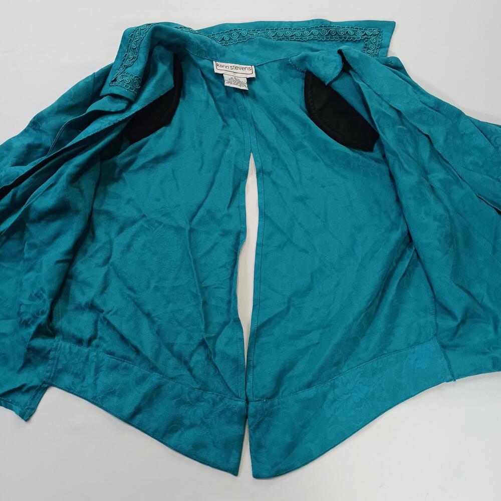 Karin Stevens Women's Turquoise Open Back Front Button Blazer Jacket Size 8 - Picture 5 of 16